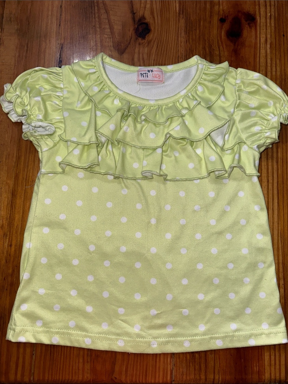 Pete + Lucy Girls' Light Green Polka Dot Ruffle Tee